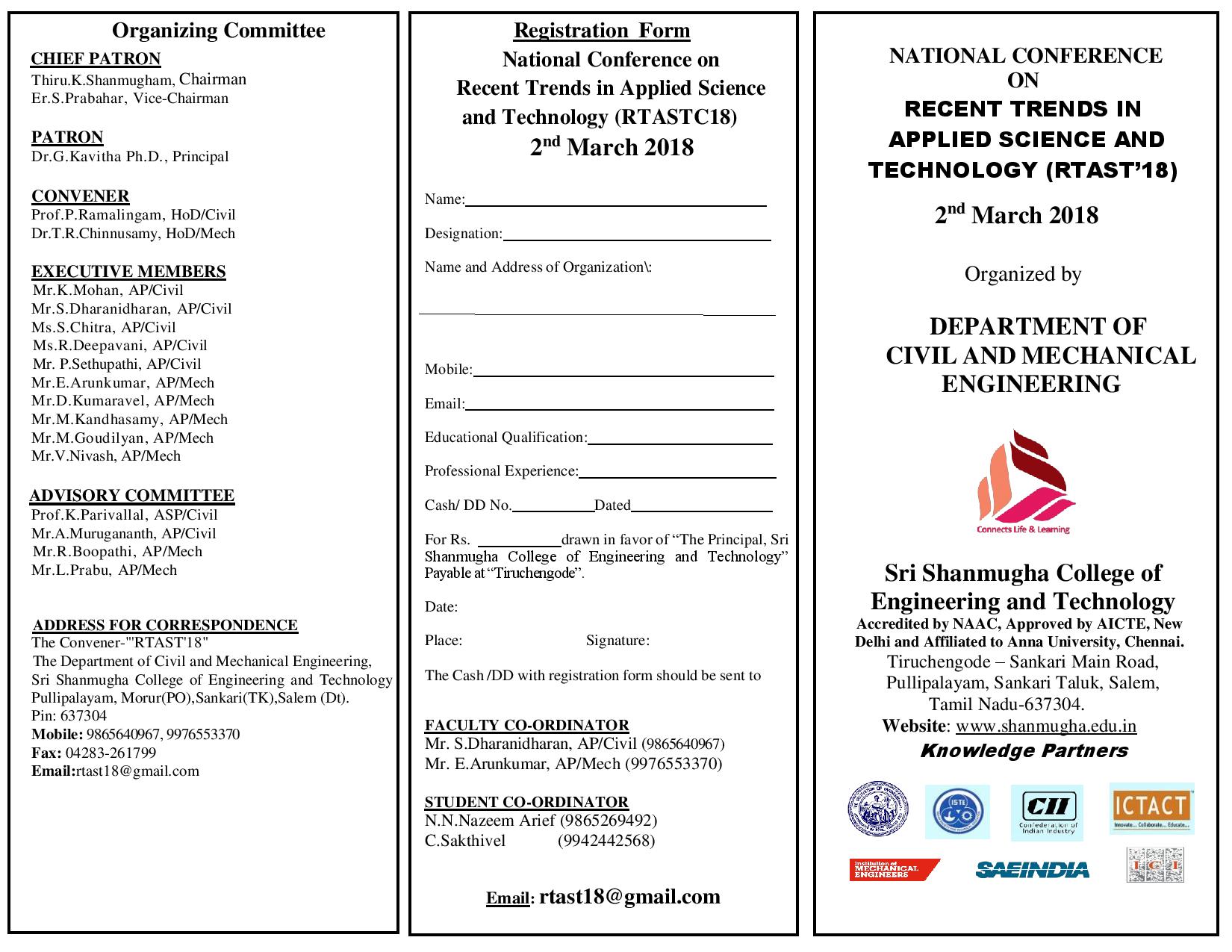 National Conference on Recent Trends in Applied Science and Technology RTAST 18